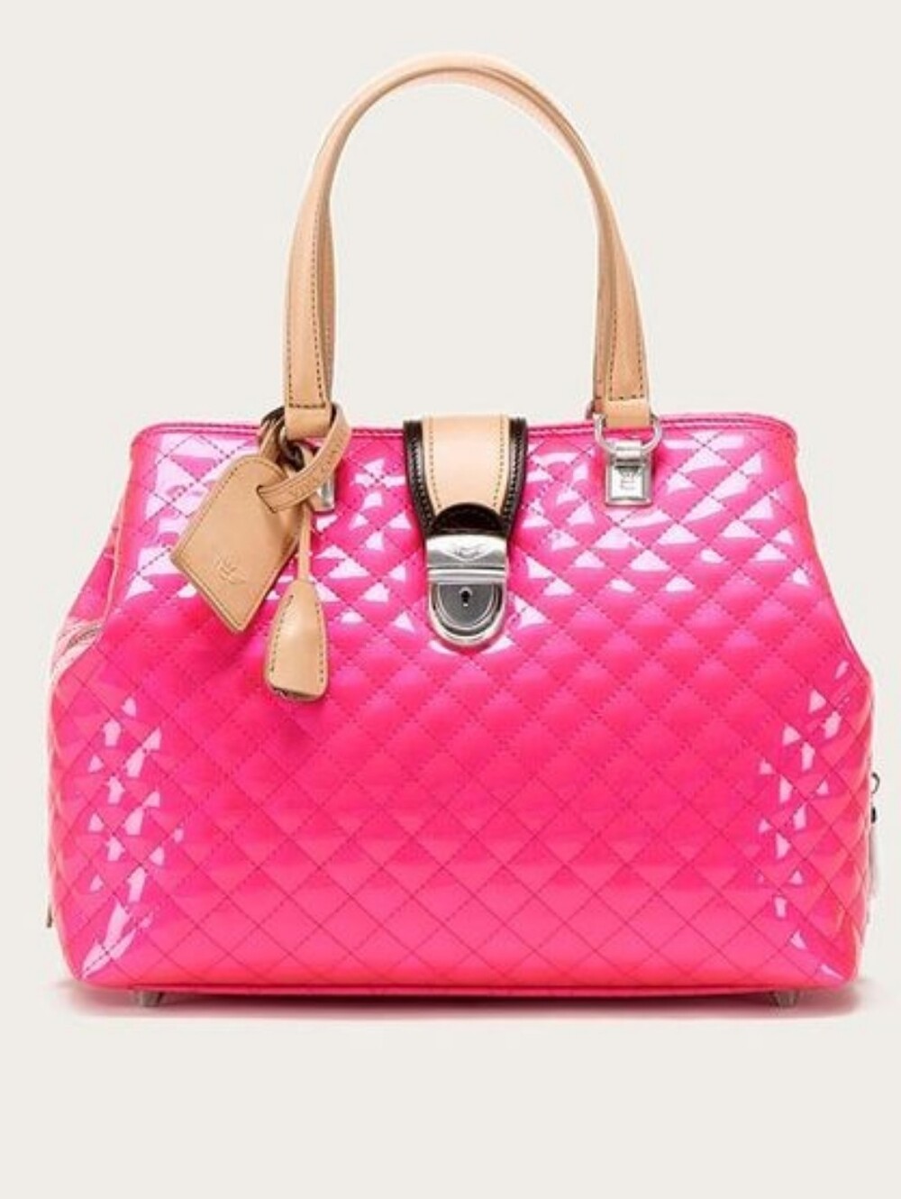 CONSUELA Rare Vintage Patent Pink Scream Candy Crush Quilted Tote *Discontinued*